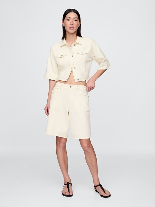 short long en denim éponge français taille mi-haute 11 pouces