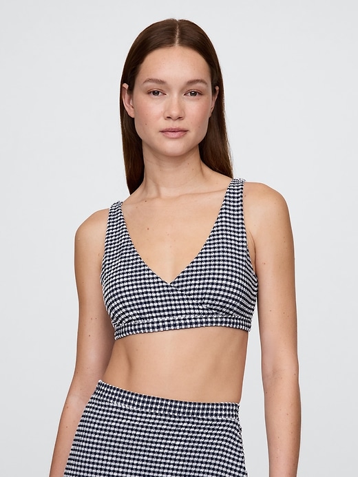 haut de bikini croisé en seersucker vichy