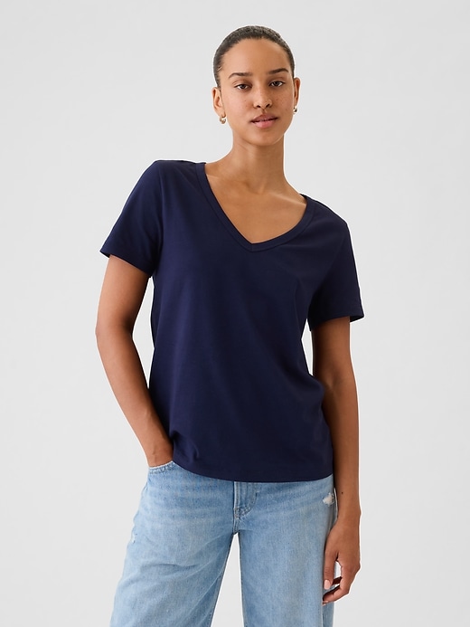 t-shirt à col en v vintagesoft en coton biologique