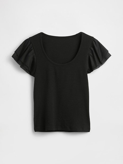 t-shirt court moderne à manches bouffantes et volants