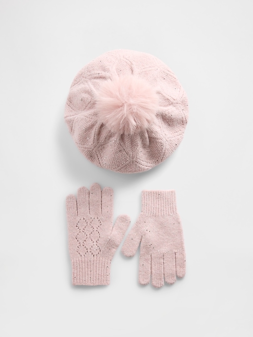 ensemble béret et gants à pompons en pointelle pour enfants
