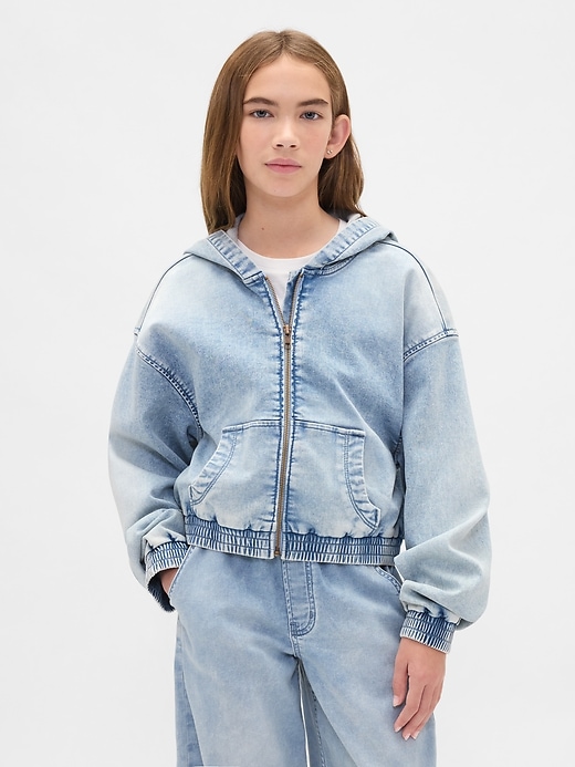 sweat à capuche zippé en denim tricoté pour enfants