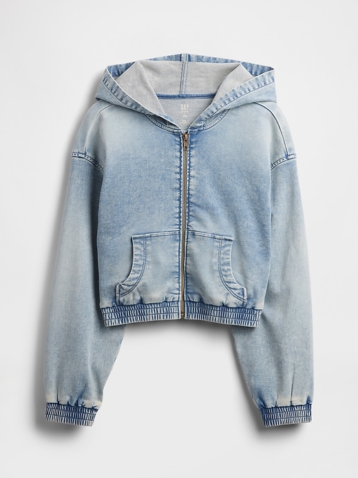 sweat à capuche zippé en denim tricoté pour enfants