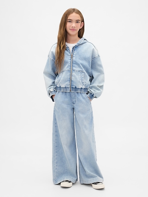 sweat à capuche zippé en denim tricoté pour enfants