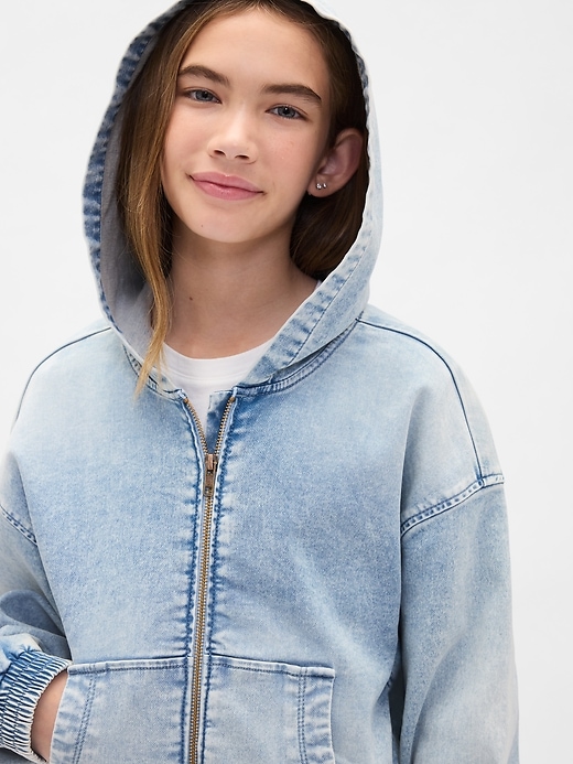 sweat à capuche zippé en denim tricoté pour enfants