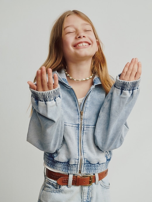 sweat à capuche zippé en denim tricoté pour enfants