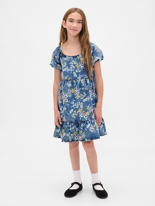 robe en jean à manches bouffantes et imprimé floral pour enfant