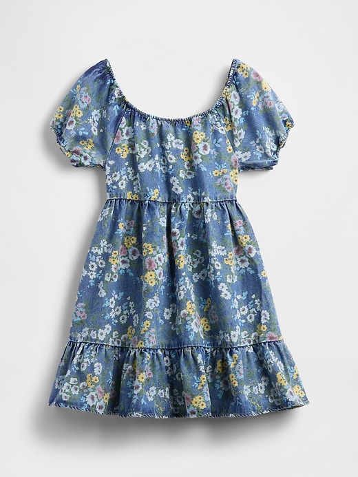 robe en jean à manches bouffantes et imprimé floral pour enfant