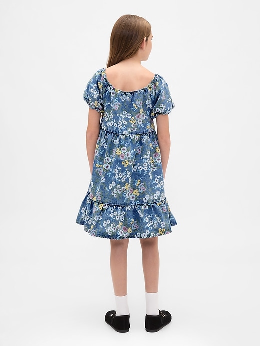 robe en jean à manches bouffantes et imprimé floral pour enfant