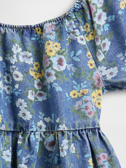 robe en jean à manches bouffantes et imprimé floral pour enfant
