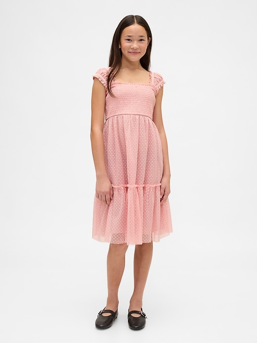 robe enfant à manches courtes à volants en maille