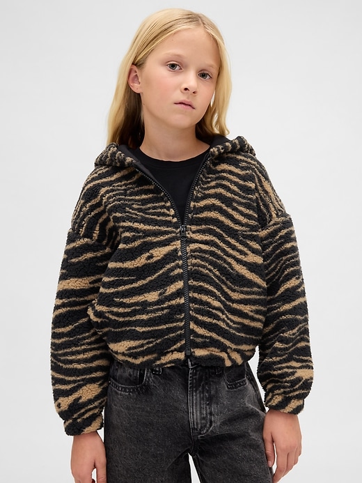 sweat à capuche zippé décontracté en sherpa pour enfants