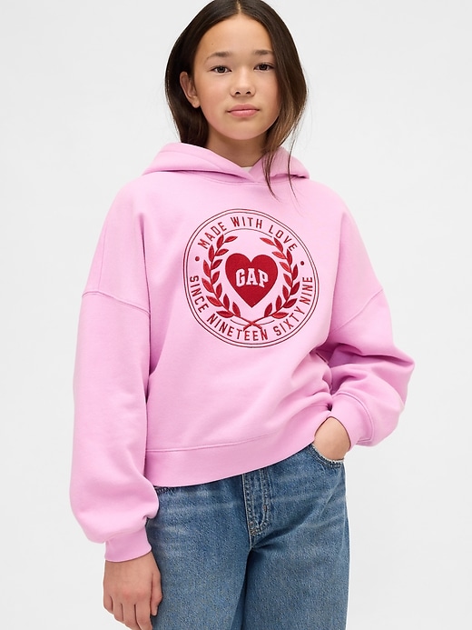 sweat à capuche oversize vintage doux pour enfants avec logo cœur
