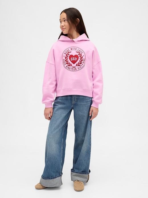 sweat à capuche oversize vintage doux pour enfants avec logo cœur