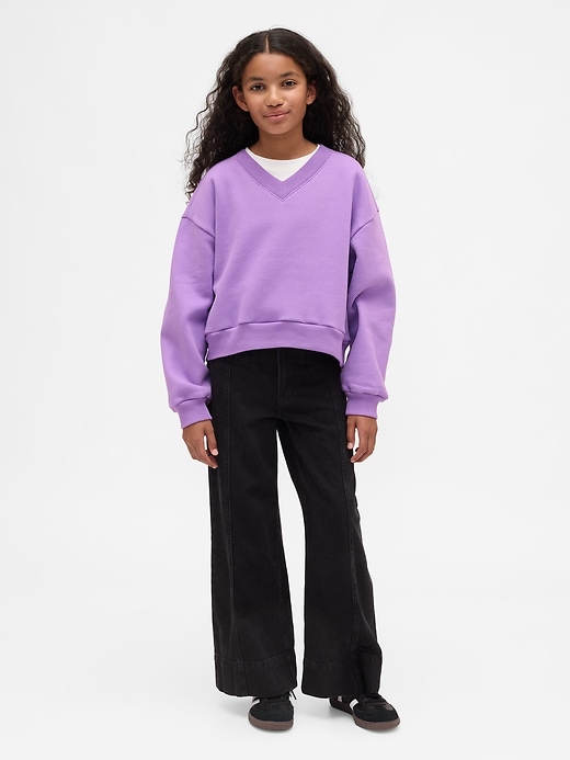 sweat-shirt vintage doux et décontracté à col en v pour enfants