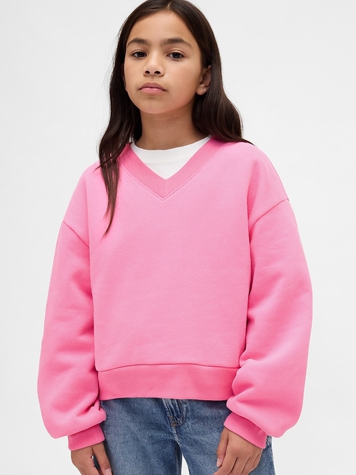 sweat-shirt vintage doux et décontracté à col en v pour enfants
