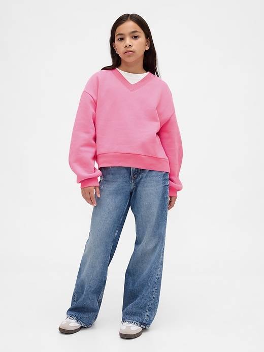 sweat-shirt vintage doux et décontracté à col en v pour enfants