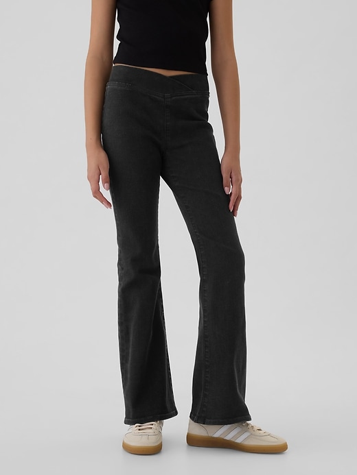 jean évasé croisé taille haute pour enfants style années 70