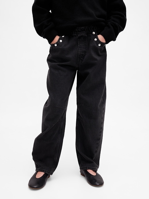 jeans easy barrel taille haute cloutés pour enfants