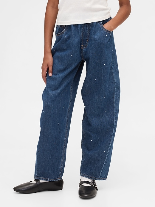 jeans taille haute pour enfants avec strass et coupe facile