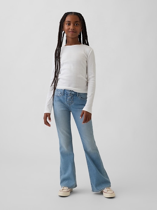 jean évasé à lacets taille haute pour enfants style années 70