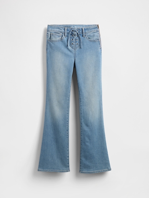 jean évasé à lacets taille haute pour enfants style années 70