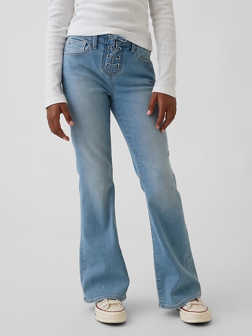 jean évasé à lacets taille haute pour enfants style années 70
