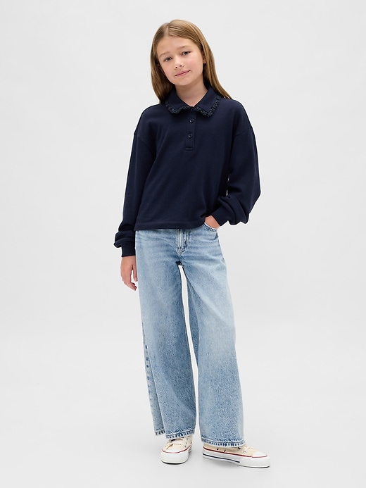 sweat-shirt polo enfant en molleton avec bordure en dentelle