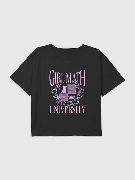 t-shirt court carré graphique université des mathématiques pour fille