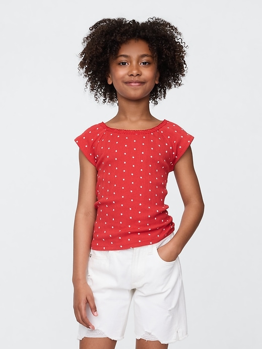 t-shirt enfant à bordure en dentelle ajourée