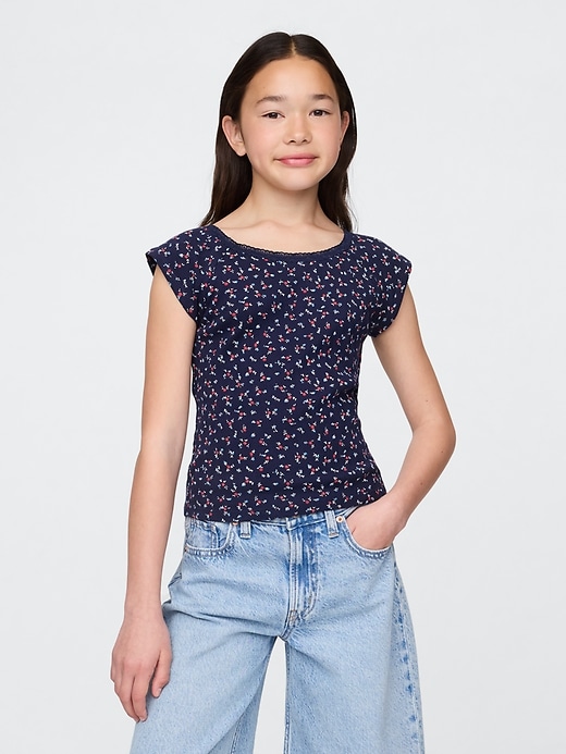 t-shirt enfant à bordure en dentelle ajourée
