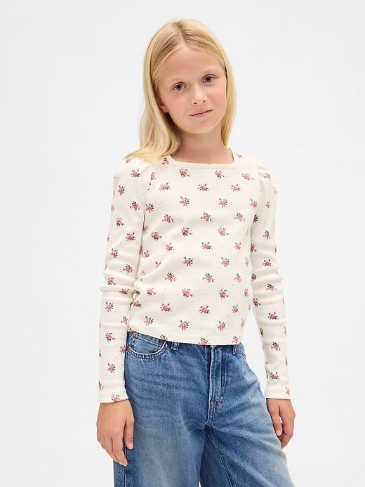 haut à manches bouffantes côtelées pour enfants
