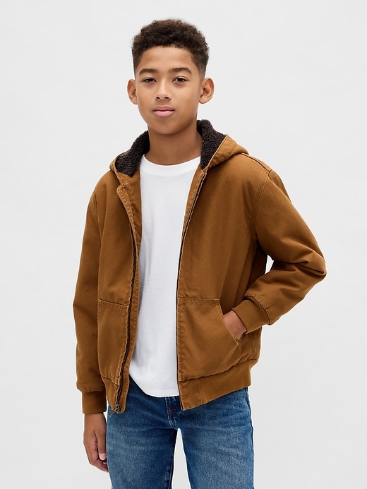 sweat à capuche en toile et denim doublé sherpa pour enfants