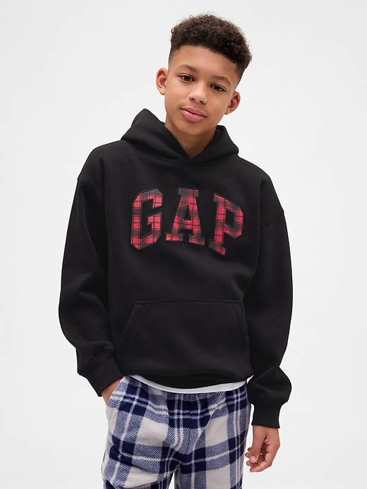 sweat à capuche à carreaux décontracté et doux pour enfants style vintage avec logo