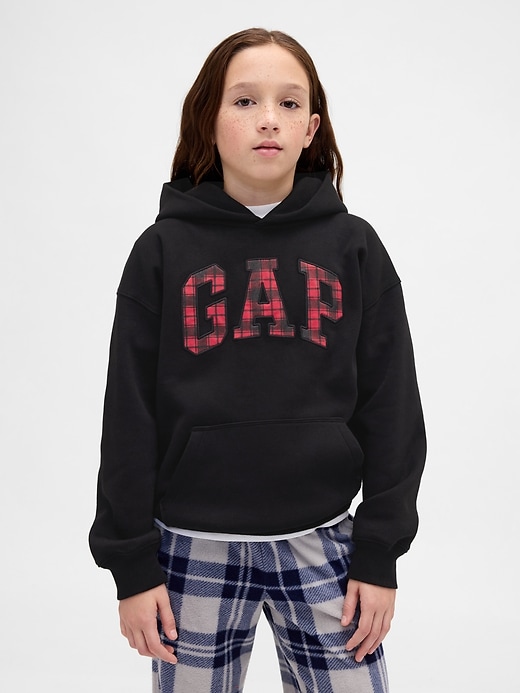 sweat à capuche à carreaux décontracté et doux pour enfants style vintage avec logo