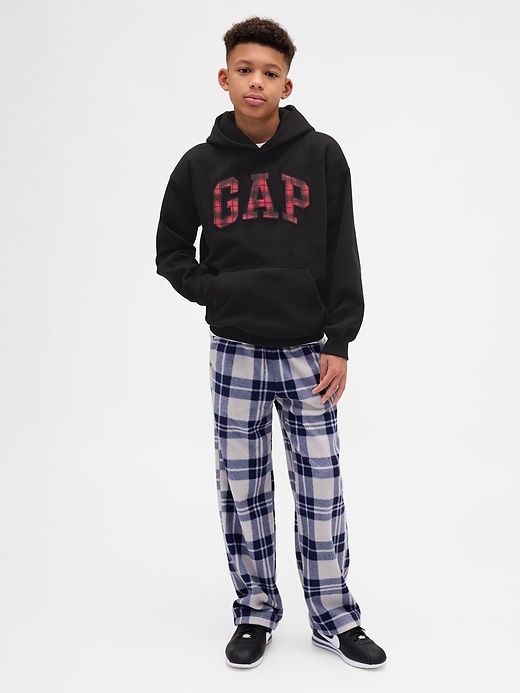 sweat à capuche à carreaux décontracté et doux pour enfants style vintage avec logo