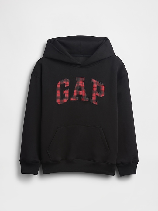 sweat à capuche à carreaux décontracté et doux pour enfants style vintage avec logo