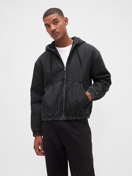 sweat à capuche zippé en denim ultra-doux doublé sherpa
