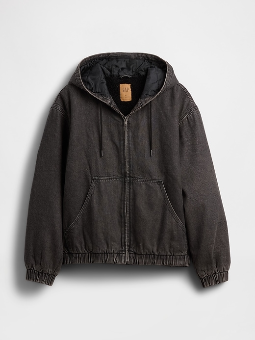 sweat à capuche zippé en denim ultra-doux doublé sherpa