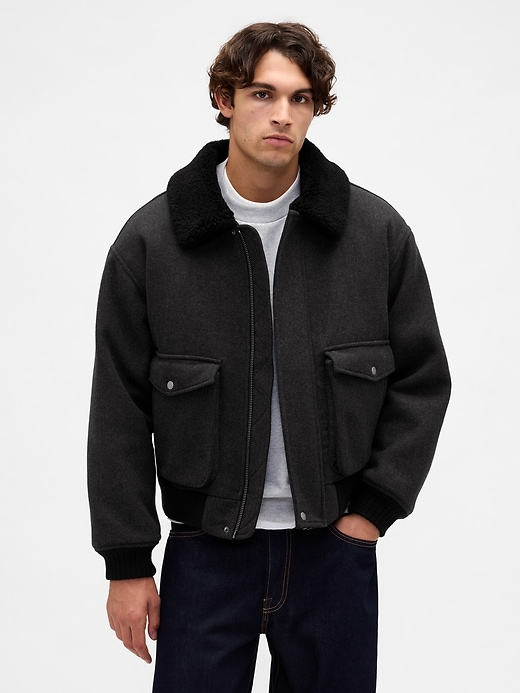 blouson bomber décontracté en laine mélangée
