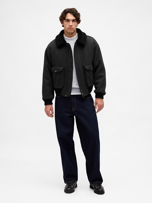 blouson bomber décontracté en laine mélangée