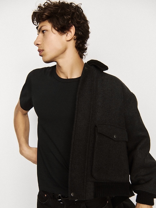 blouson bomber décontracté en laine mélangée