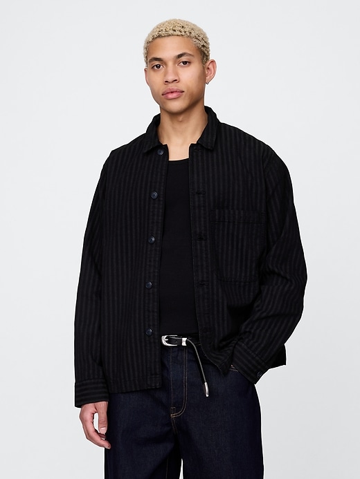 veste chemise à rayures en denim