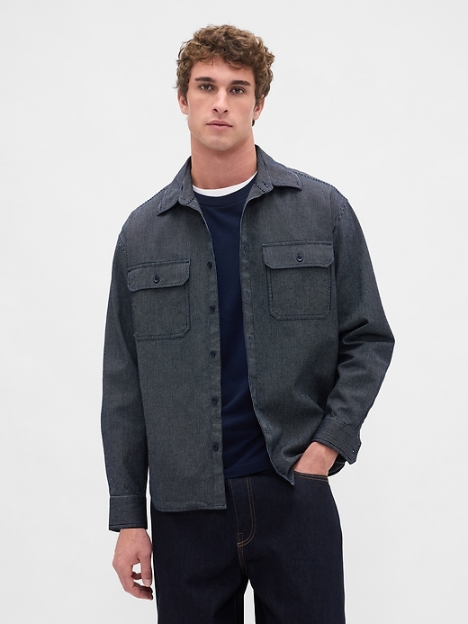 chemise grande taille à rayures en denim