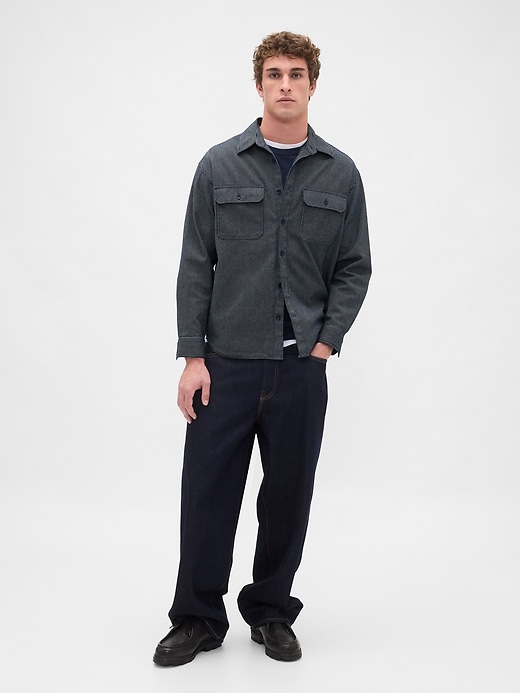 chemise grande taille à rayures en denim