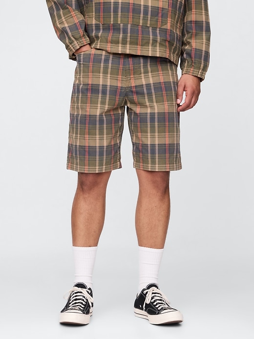 short décontracté en toile à carreaux
