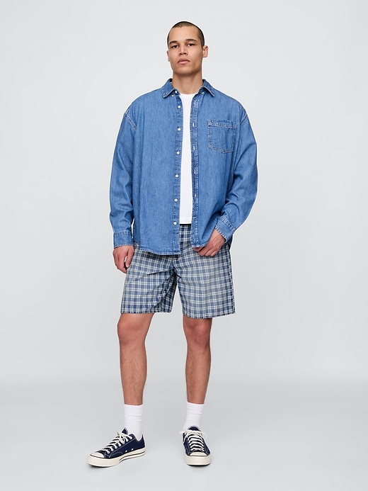 short en jean ample à carreaux des années 90