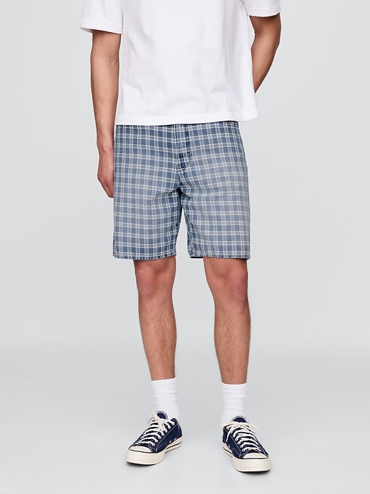 short en jean ample à carreaux des années 90