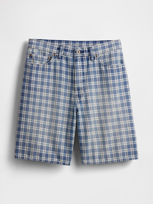 short en jean ample à carreaux des années 90