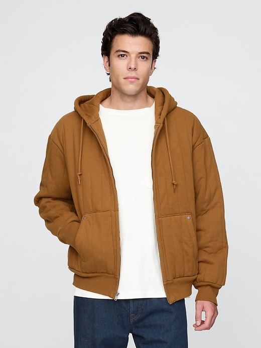 sweat à capuche matelassé à fermeture éclair doublé de tissu gaufré